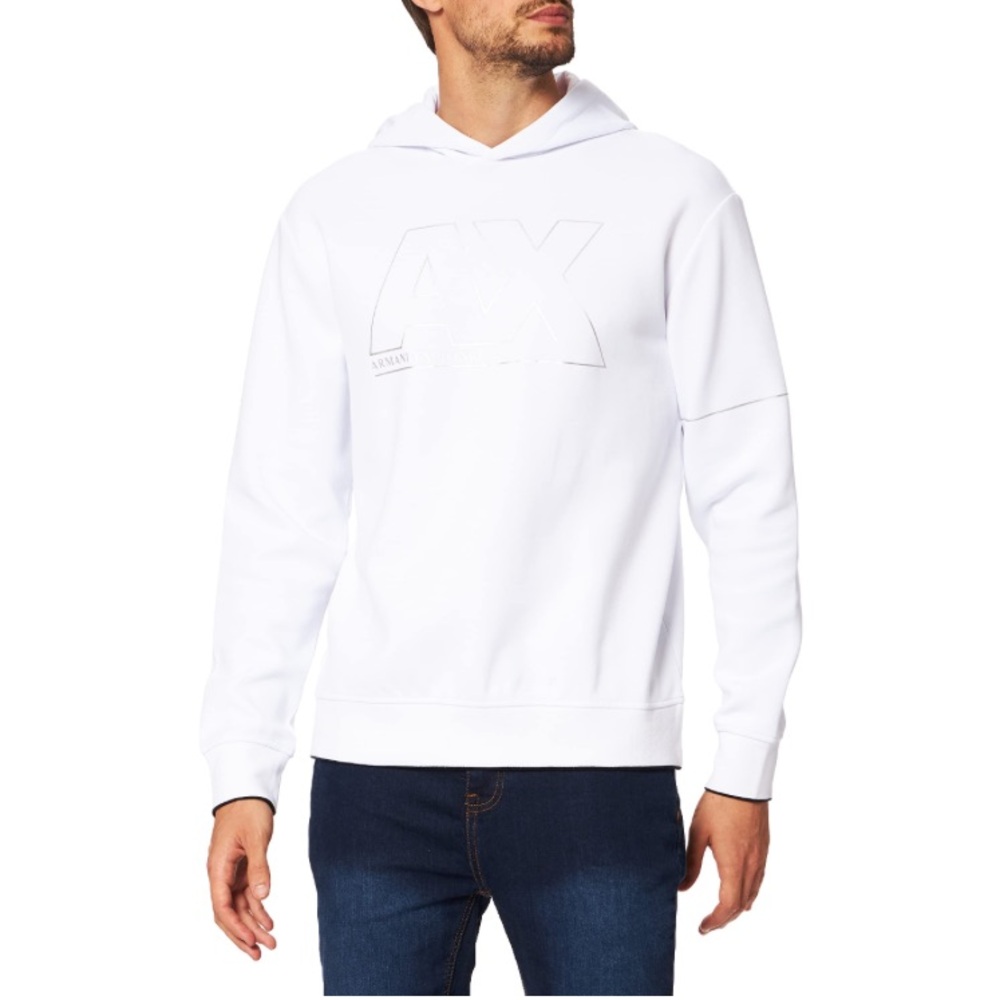 NWT Armani Exchange Men’s Tone on Tone White Hooded Logo Sweatshirt